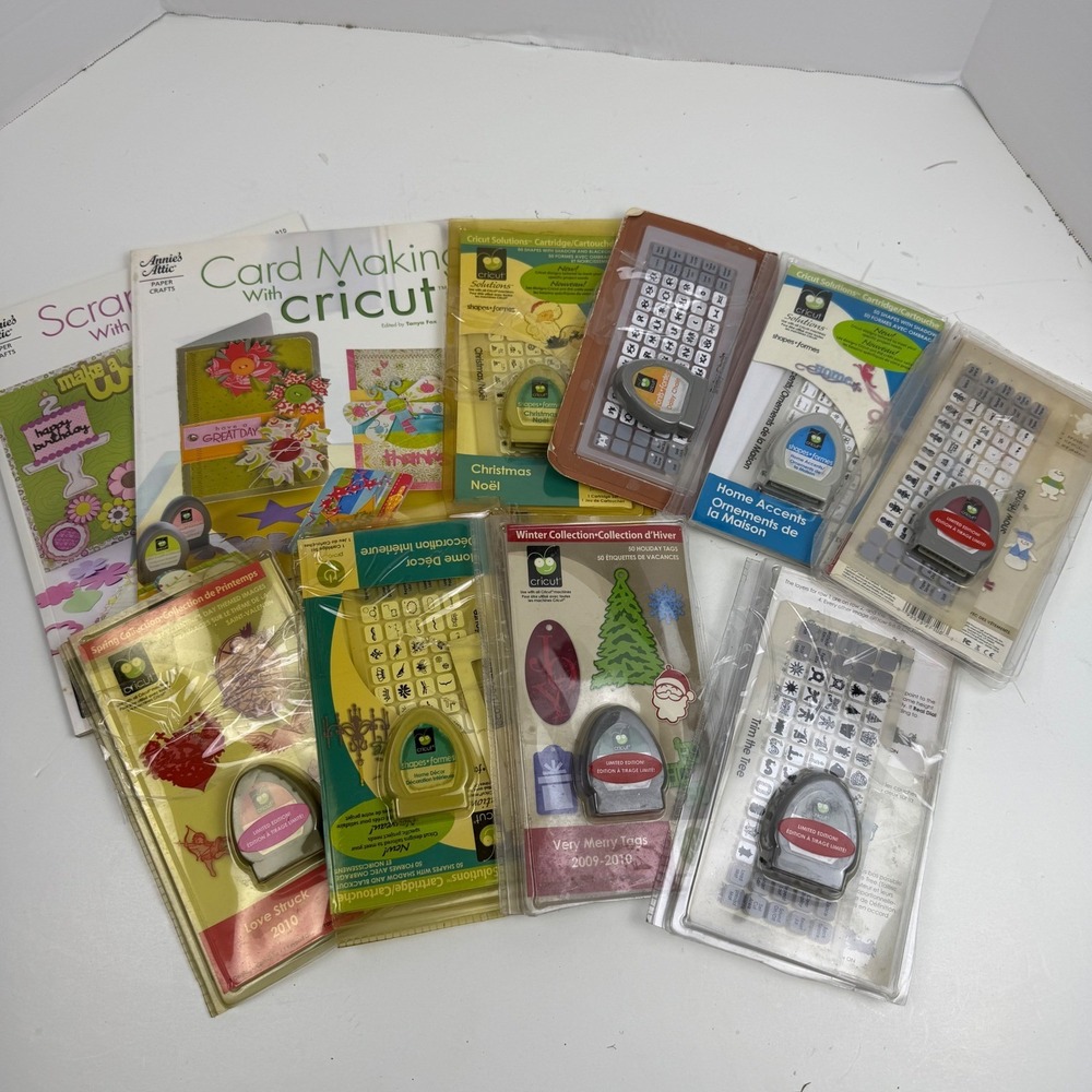 Cricut Cartridge Lot of 8 with Home Decor Holiday Tags & 2 Project Books Bundle